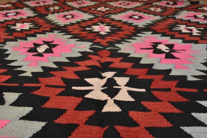 vintage kilim geomtric anatolian rug in red and yellow 1950 7