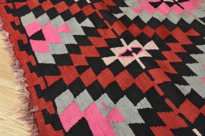 vintage kilim geomtric anatolian rug in red and yellow 1950 8