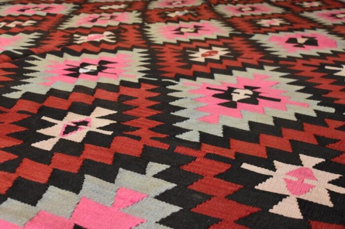 vintage kilim geomtric anatolian rug in red and yellow 1950 9