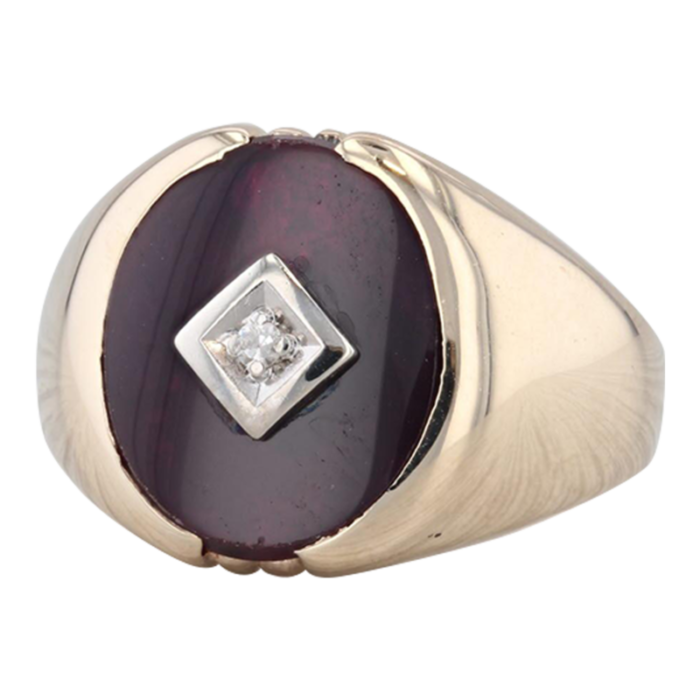 vintage lab created ruby diamond signet ring 10k yellow gold size 75 8198