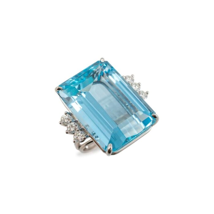 vintage ladies 18k white gold 4138ct aquamarine six diamond cocktail ring size 5 7325