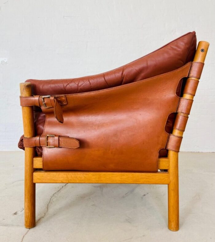 vintage leather and oak easy chair model ilona by arne norell 1970s 0208