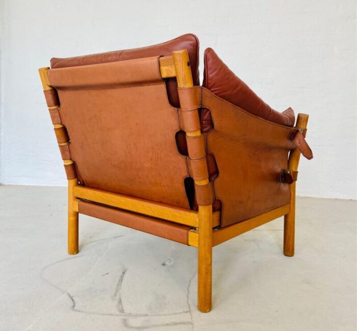 vintage leather and oak easy chair model ilona by arne norell 1970s 1973