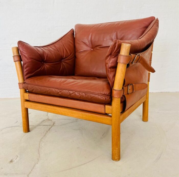 vintage leather and oak easy chair model ilona by arne norell 1970s 2135