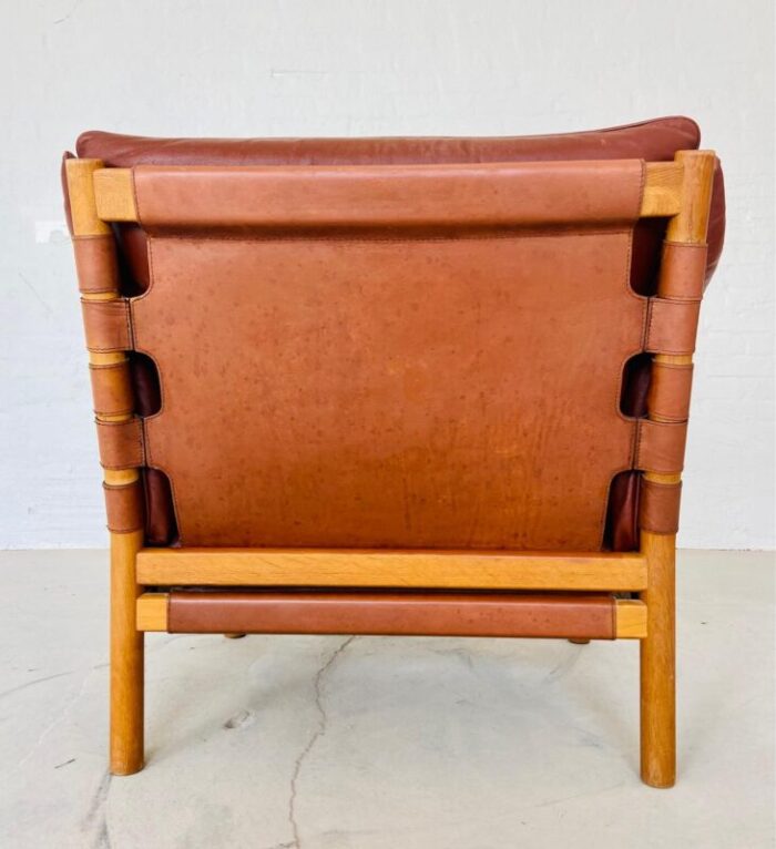 vintage leather and oak easy chair model ilona by arne norell 1970s 5335