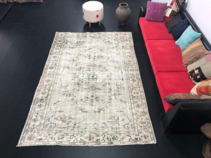 vintage light gray overdyed turkish rug 1