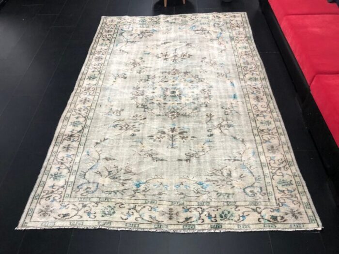 vintage light gray overdyed turkish rug 2