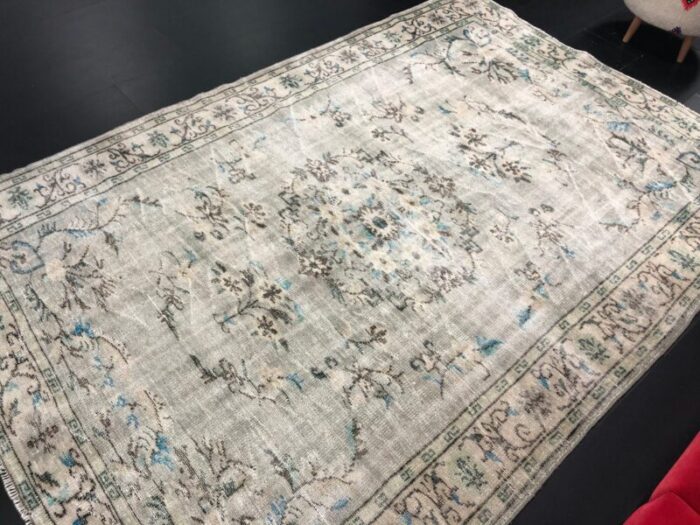 vintage light gray overdyed turkish rug 4