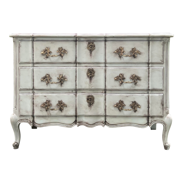 vintage louis xv french rustic commode chest newly hand painted in gustavian blue 0419