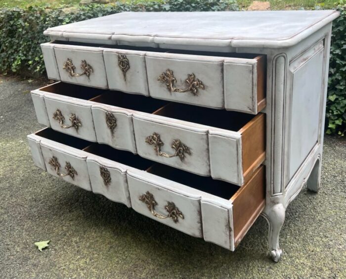 vintage louis xv french rustic commode chest newly hand painted in gustavian blue 1885