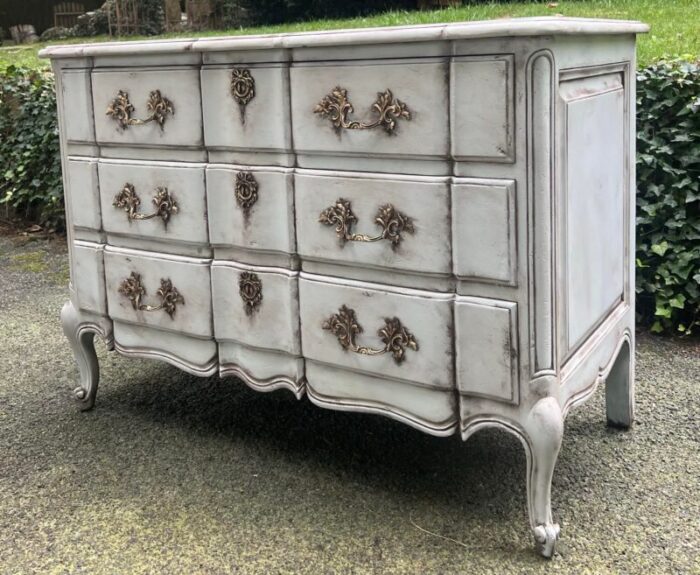 vintage louis xv french rustic commode chest newly hand painted in gustavian blue 2116