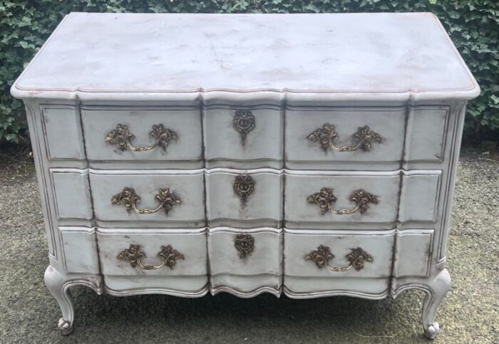 vintage louis xv french rustic commode chest newly hand painted in gustavian blue 9435