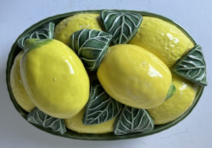 vintage majolica lemons and leaves centerpiece jay wilfred portugal 1960