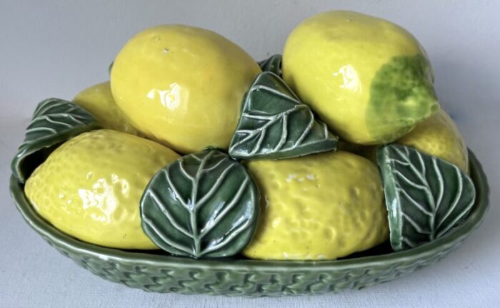 vintage majolica lemons and leaves centerpiece jay wilfred portugal 3146