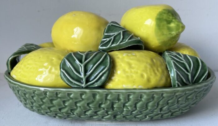 vintage majolica lemons and leaves centerpiece jay wilfred portugal 4589 1