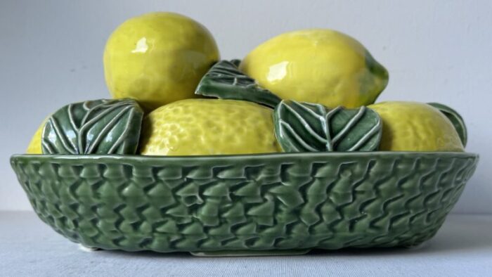 vintage majolica lemons and leaves centerpiece jay wilfred portugal 4589