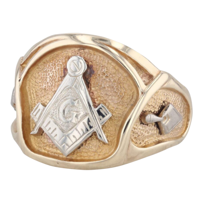 vintage masonic signet ring 10k gold blue lodge square compass tools size 10 7291