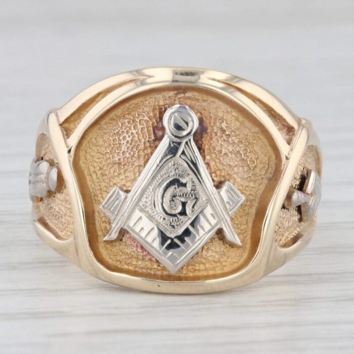 vintage masonic signet ring 10k gold blue lodge square compass tools size 10 8339