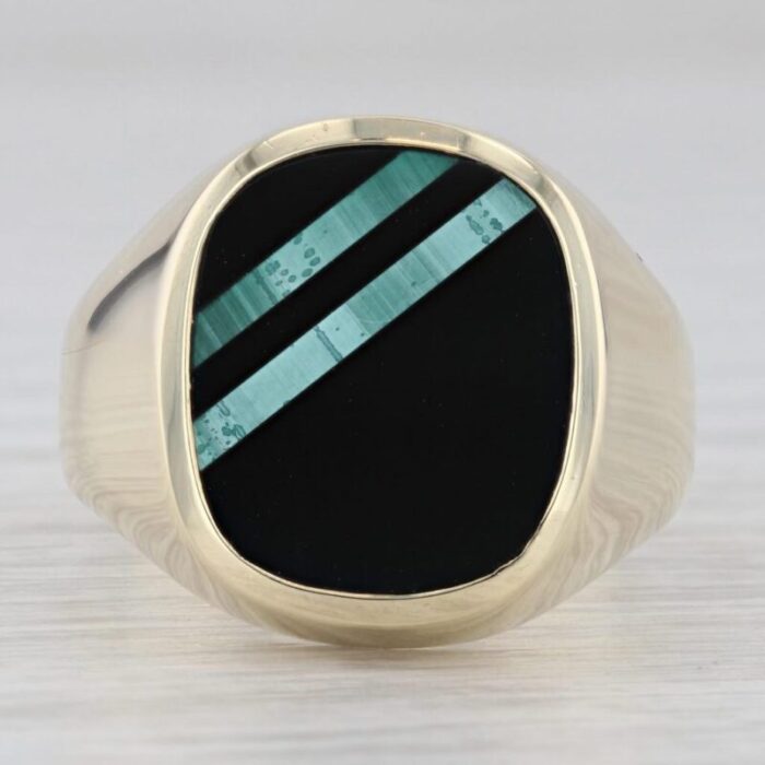 vintage mens onyx malachite ring 14k yellow gold size 10 holland 2860