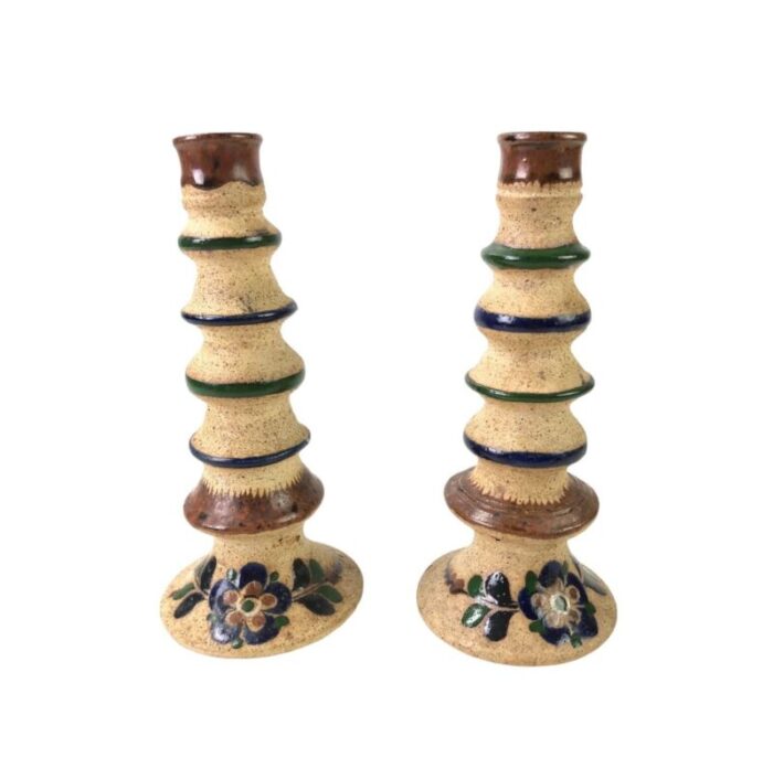 vintage mexican tonala pottery handcrafted candlesticks set of 2 9818