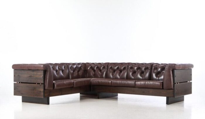 vintage mid century danish brown leather cotner sofa from ekornes 1977 2181