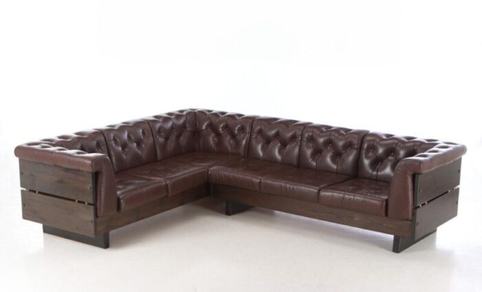 vintage mid century danish brown leather cotner sofa from ekornes 1977 7194