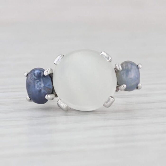 vintage moonstone gray blue star sapphire ring 14k white gold size 625 7062