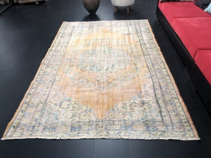 vintage orange faded oushak wool rug 3