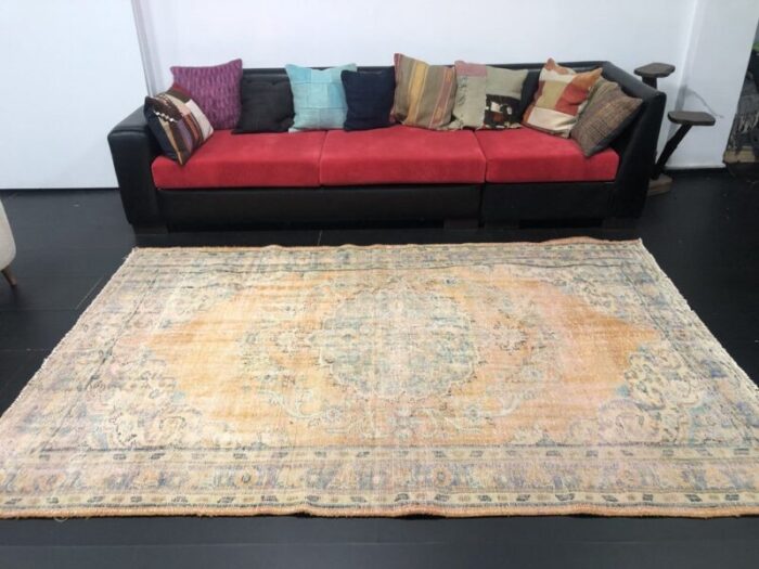 vintage orange faded oushak wool rug 4