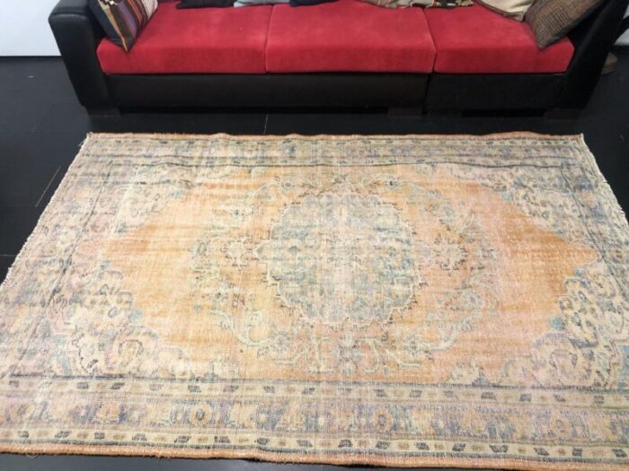 vintage orange faded oushak wool rug 5