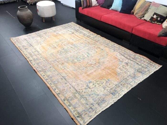 vintage orange faded oushak wool rug 8