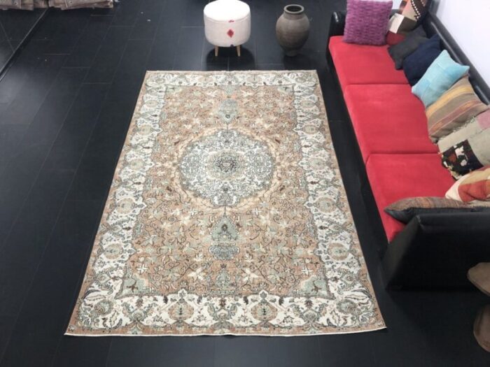 vintage orange pale neutral oriental rug 1