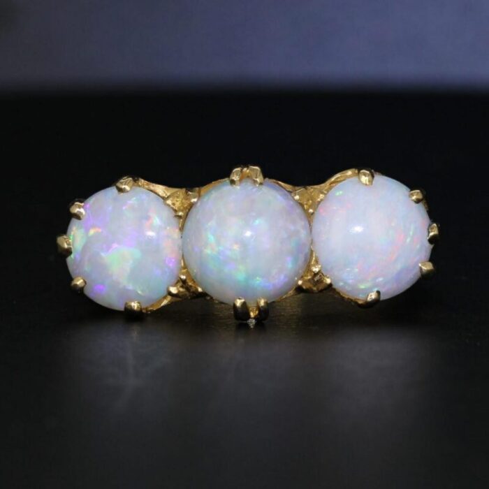 vintage ornate 3 stone opal ring 18k yellow gold size 675 8125