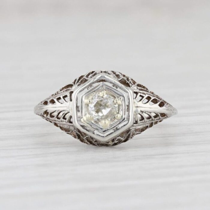 vintage ostby barton diamond engagement ring 14k white gold art deco solitaire size 6 3977