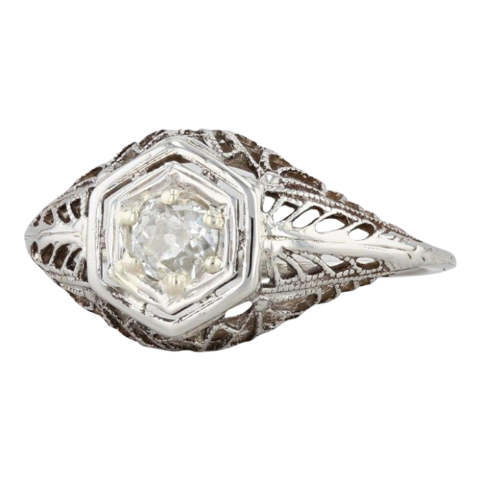 vintage ostby barton diamond engagement ring 14k white gold art deco solitaire size 6 6026