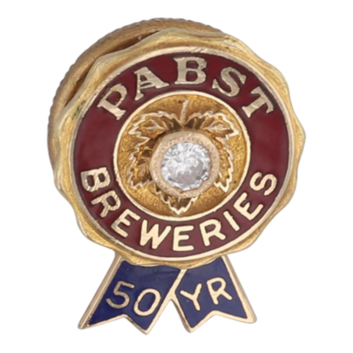 vintage pabst blue ribbon 50 year service pin diamond 14k gold enamel lapel 6743