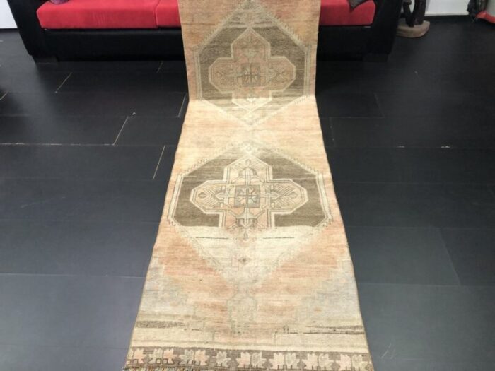 vintage pale orange and beige runner rug 4