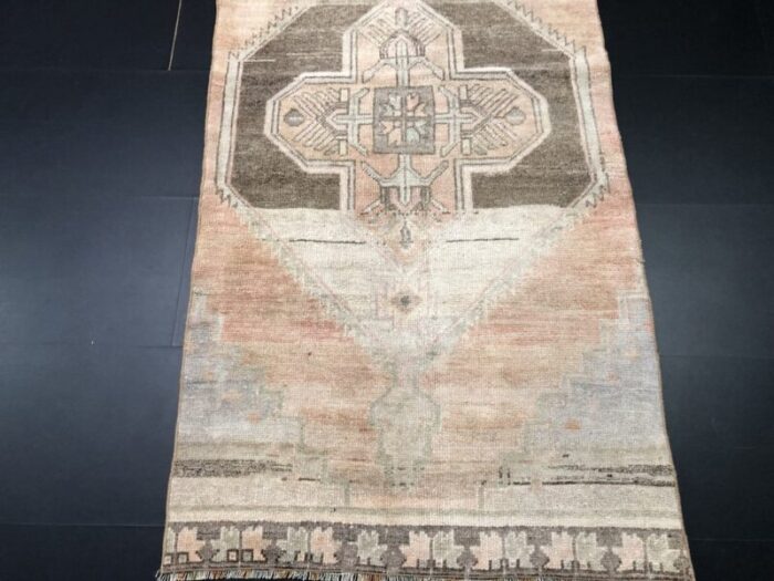 vintage pale orange and beige runner rug 6