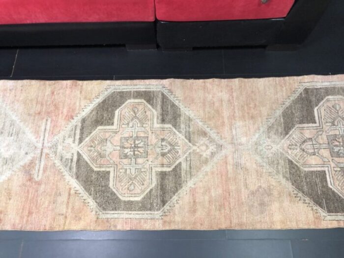 vintage pale orange and beige runner rug 8