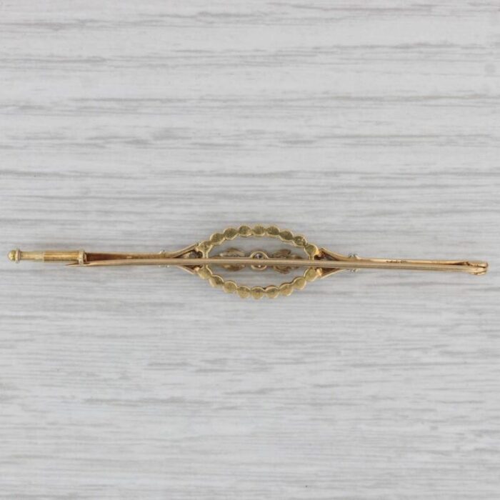 vintage pearl diamond bar pin 14k yellow gold brooch 2856