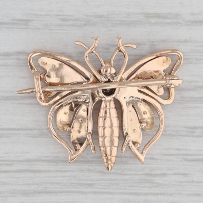 vintage pearl diamond butterfly brooch 14k yellow gold pin insect jewelry 2125