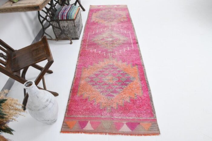 vintage pink runner rug in wool 1