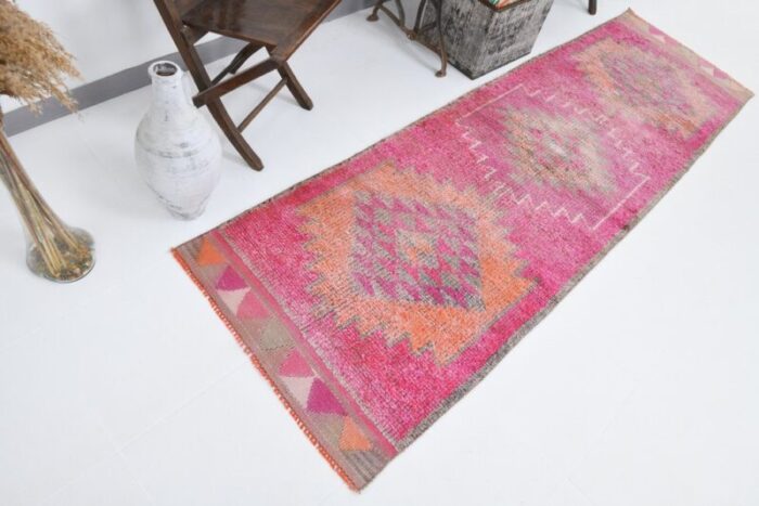 vintage pink runner rug in wool 2