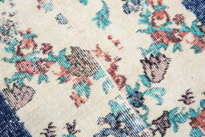 vintage runner rug in blue with floral 10