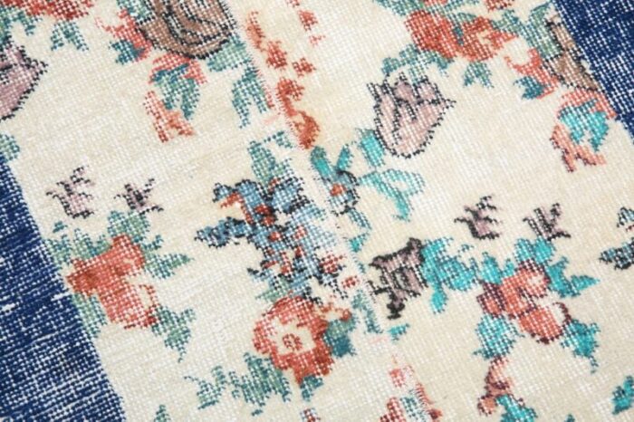 vintage runner rug in blue with floral 11