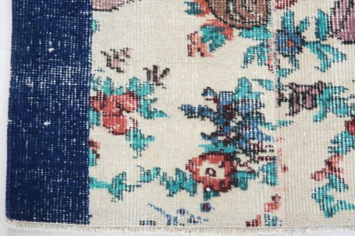 vintage runner rug in blue with floral 15