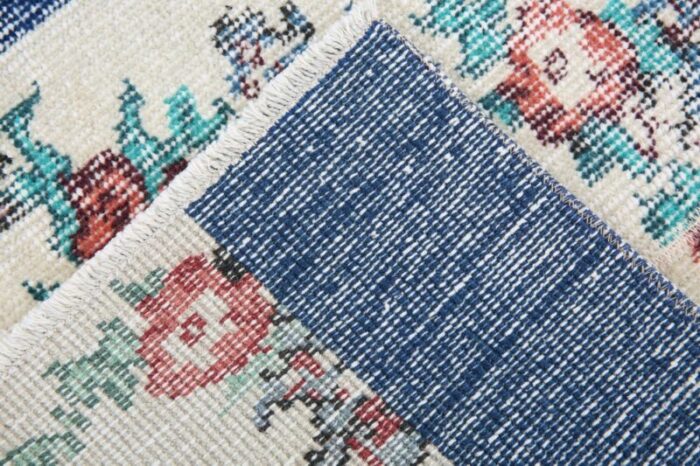 vintage runner rug in blue with floral 17