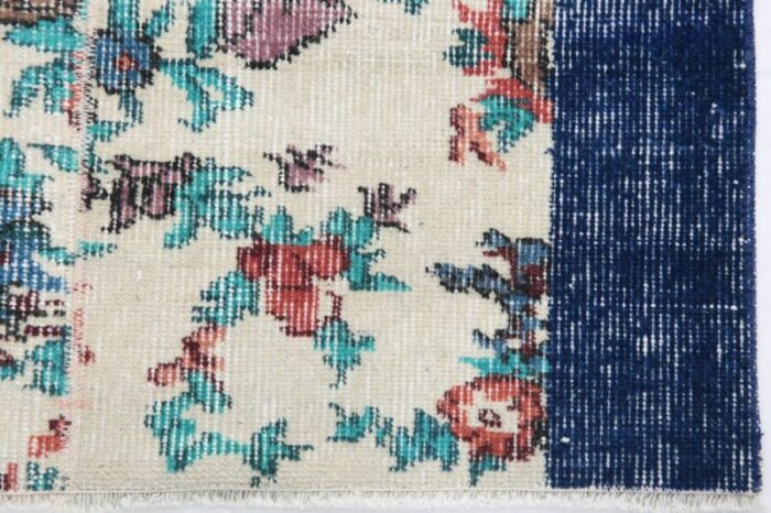 vintage runner rug in blue with floral 18