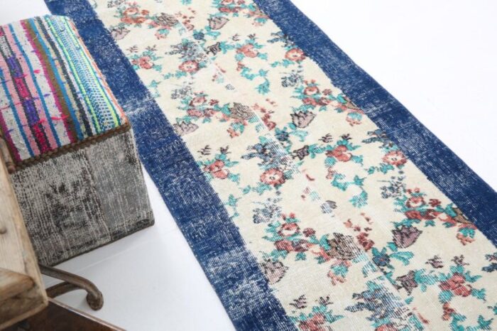 vintage runner rug in blue with floral 5