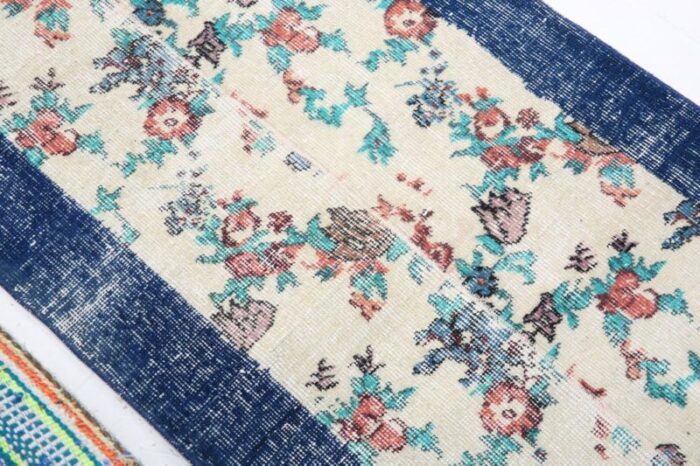 vintage runner rug in blue with floral 8